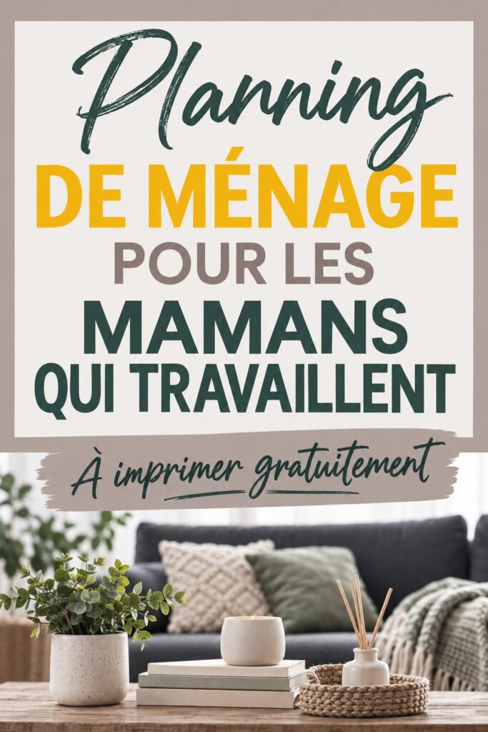 Maman occupée utilisant un planning de nettoyage sur son bureau