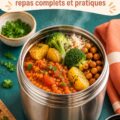 Un thermos rempli de soupe chaude et colorée pour un déjeuner d'enfant.