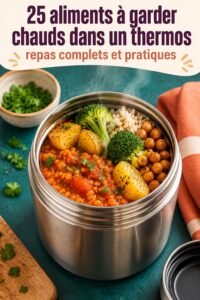 Un thermos rempli de soupe chaude et colorée pour un déjeuner d'enfant.