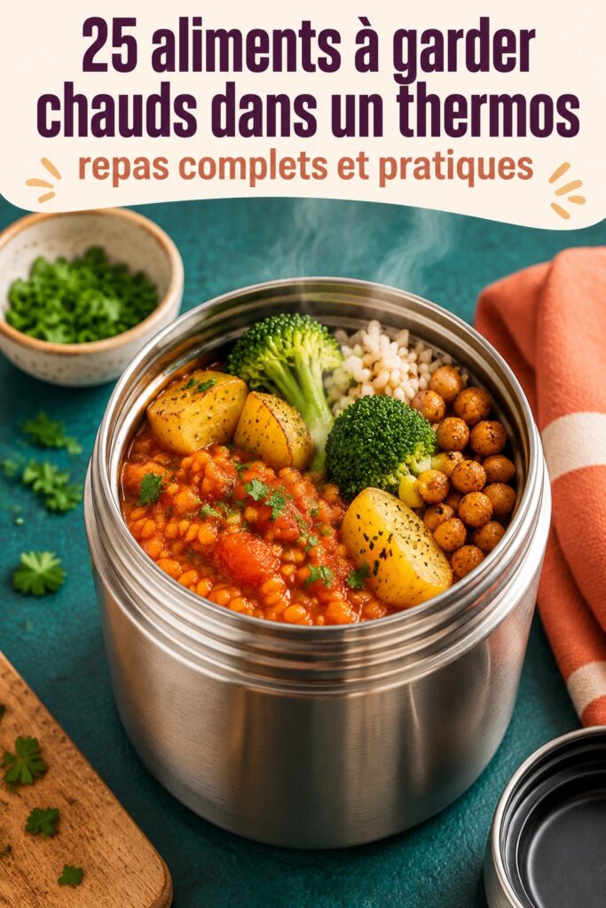 Un thermos rempli de soupe chaude et colorée pour un déjeuner d'enfant.