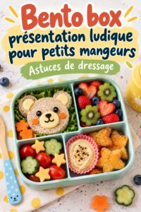 Bento box colorée pour enfants avec des fruits et légumes coupés de manière ludique.