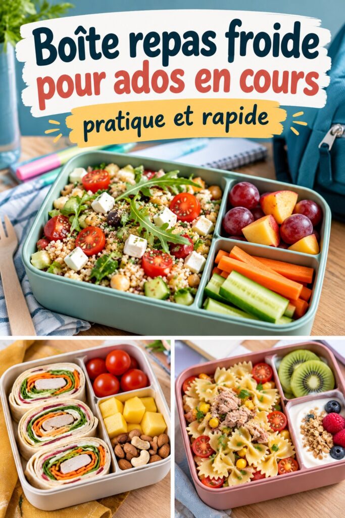 Boîte repas froide colorée avec fruits et légumes pour adolescents