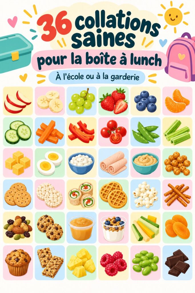 Des collations saines pour enfants dans une lunchbox colorée.