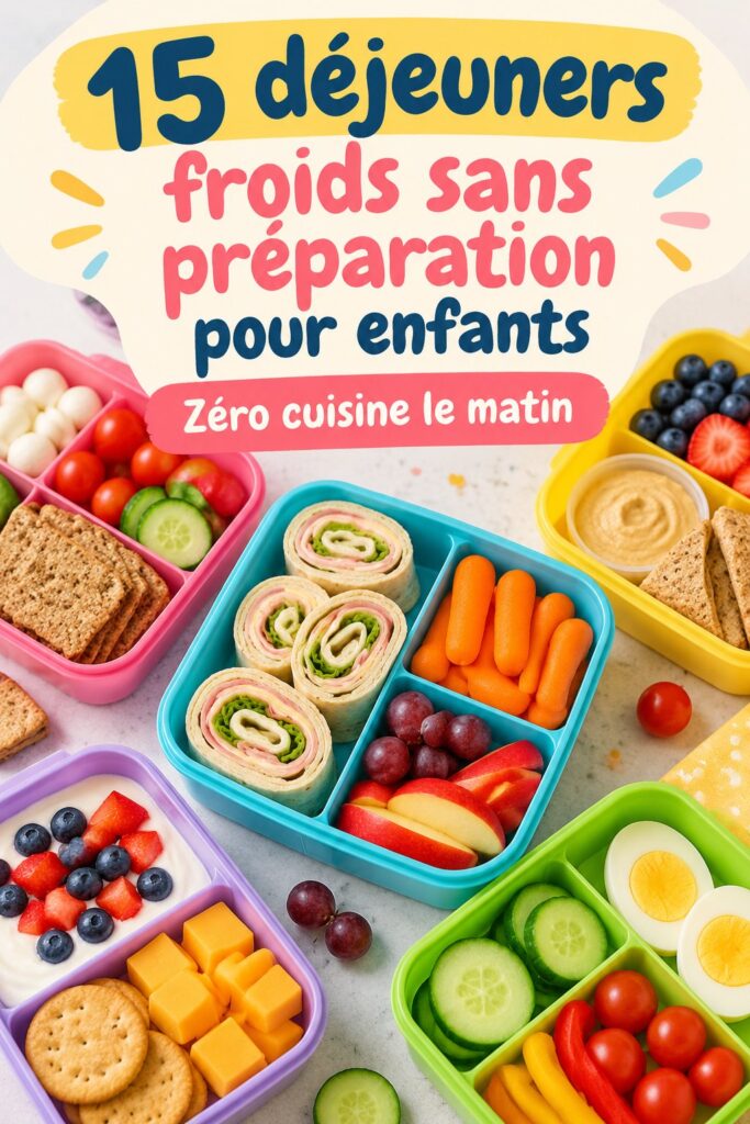 Assortiment de déjeuners froids colorés pour enfants, prêts à être emballés pour l'école.