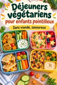 Déjeuner végétarien coloré composé de légumes frais et de céréales pour enfants