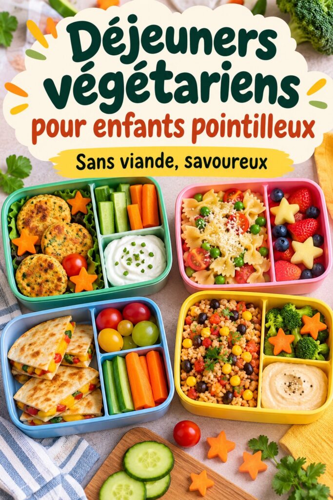 Déjeuner végétarien coloré composé de légumes frais et de céréales pour enfants
