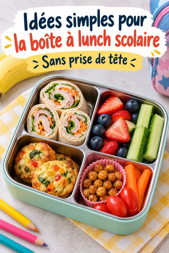 Garnitures colorées pour lunchboxes d'enfants sur une table.
