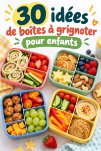 Boîte à goûter colorée avec des snacks sains pour enfants