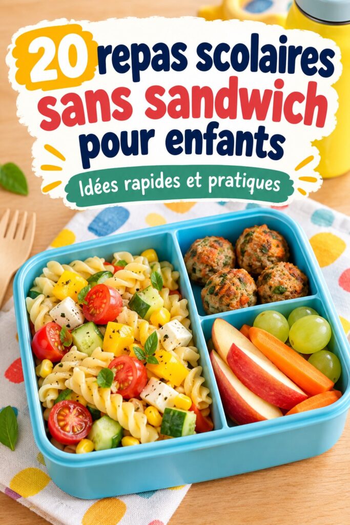 Déjeuner coloré pour enfants sans sandwichs, composé de fruits et légumes