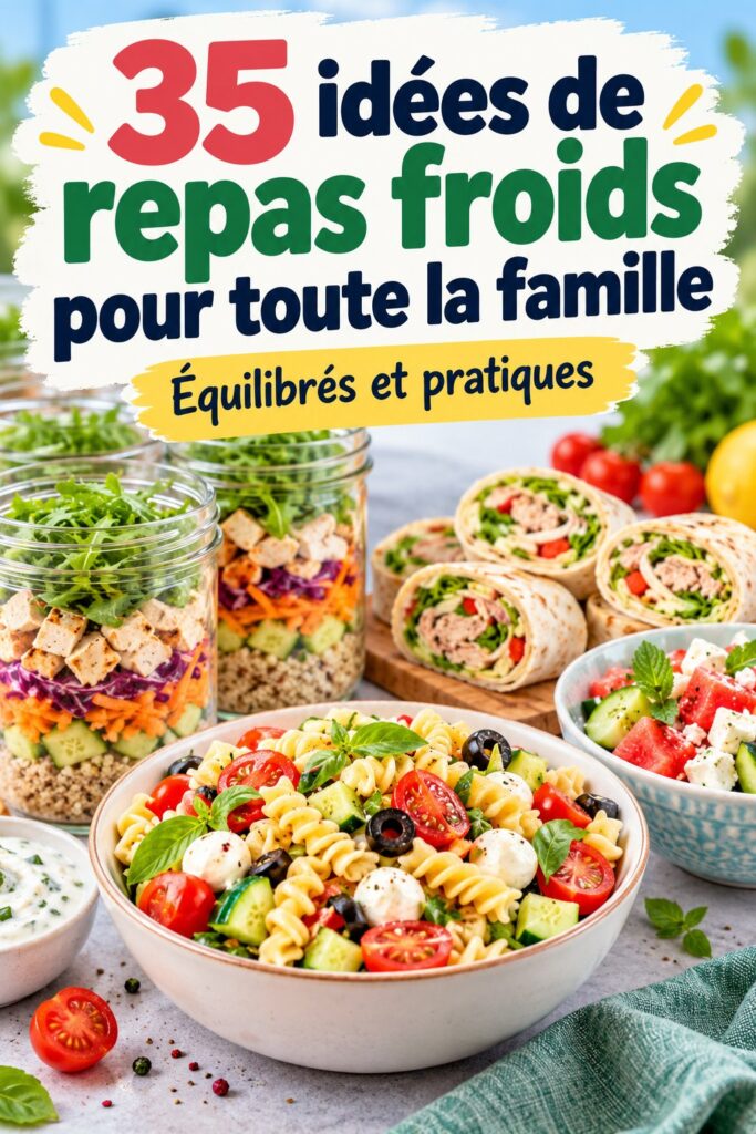 Un assortiment de déjeuners froids colorés pour enfants sous forme de salades et wraps