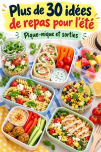 Une lunchbox colorée avec des fruits, légumes et sandwichs pour enfants.