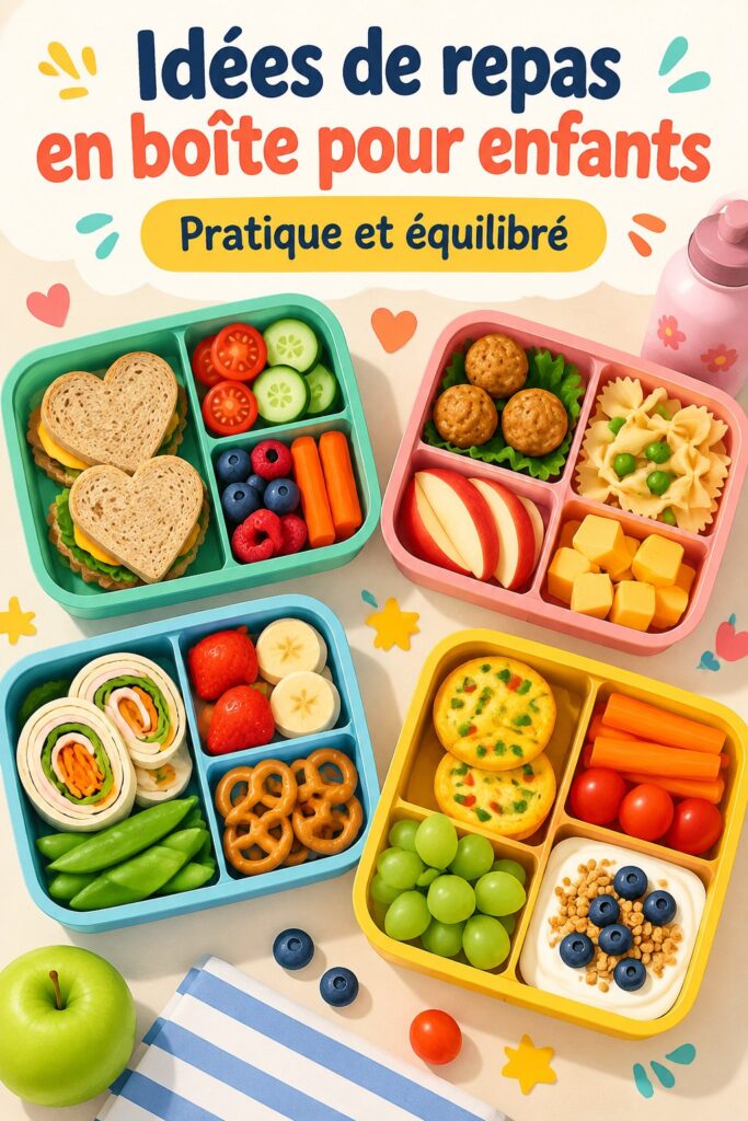 Un bento box coloré pour enfants avec divers aliments sains