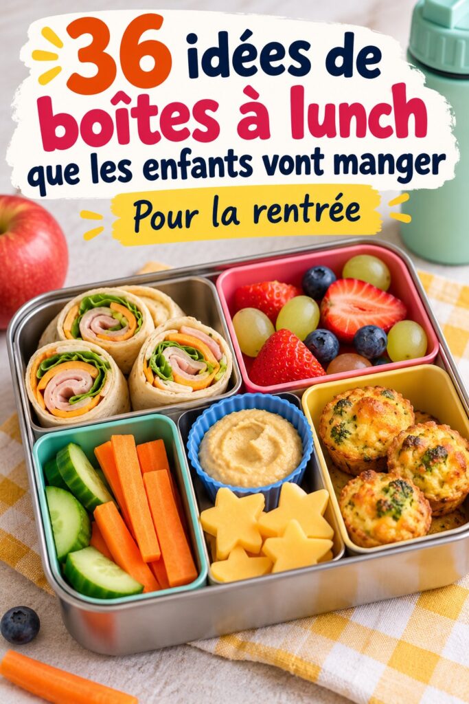 Une variété de lunchboxes colorées et équilibrées prêtes pour l'école.