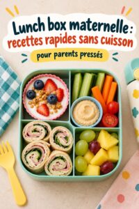 Lunch box colorée avec des aliments variés et sains pour enfants en maternelle.