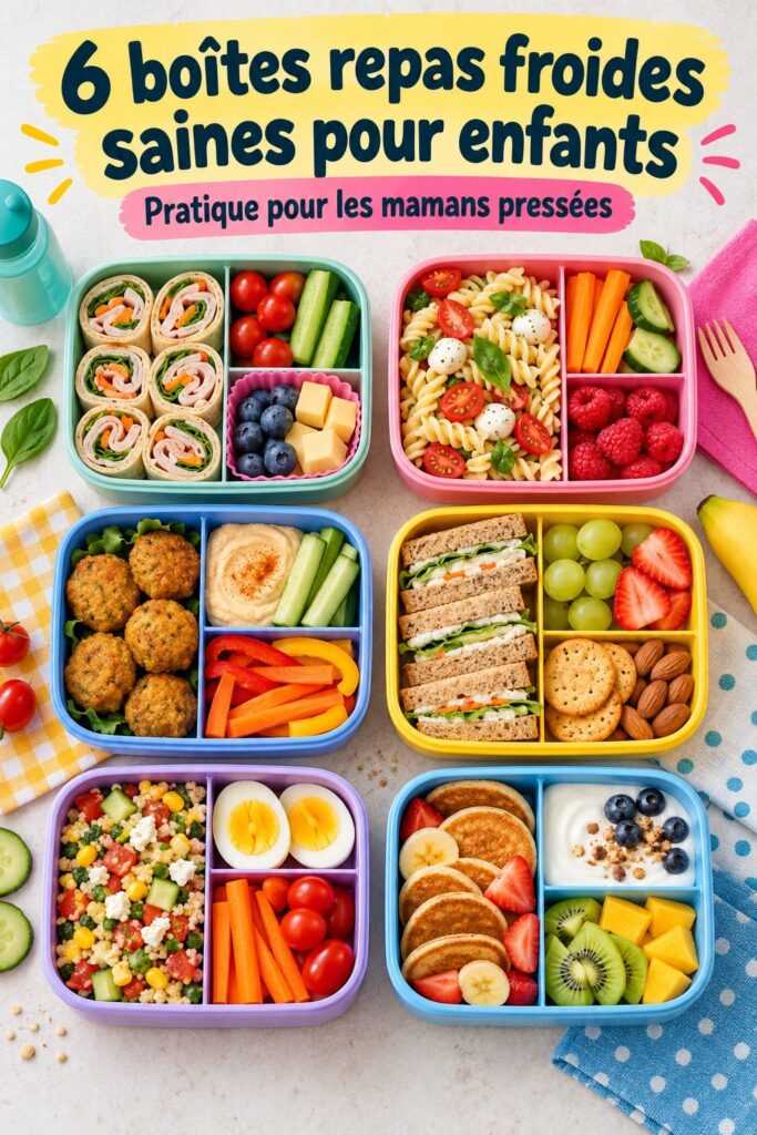 Lunch box saine pour enfants avec fruits et légumes colorés.