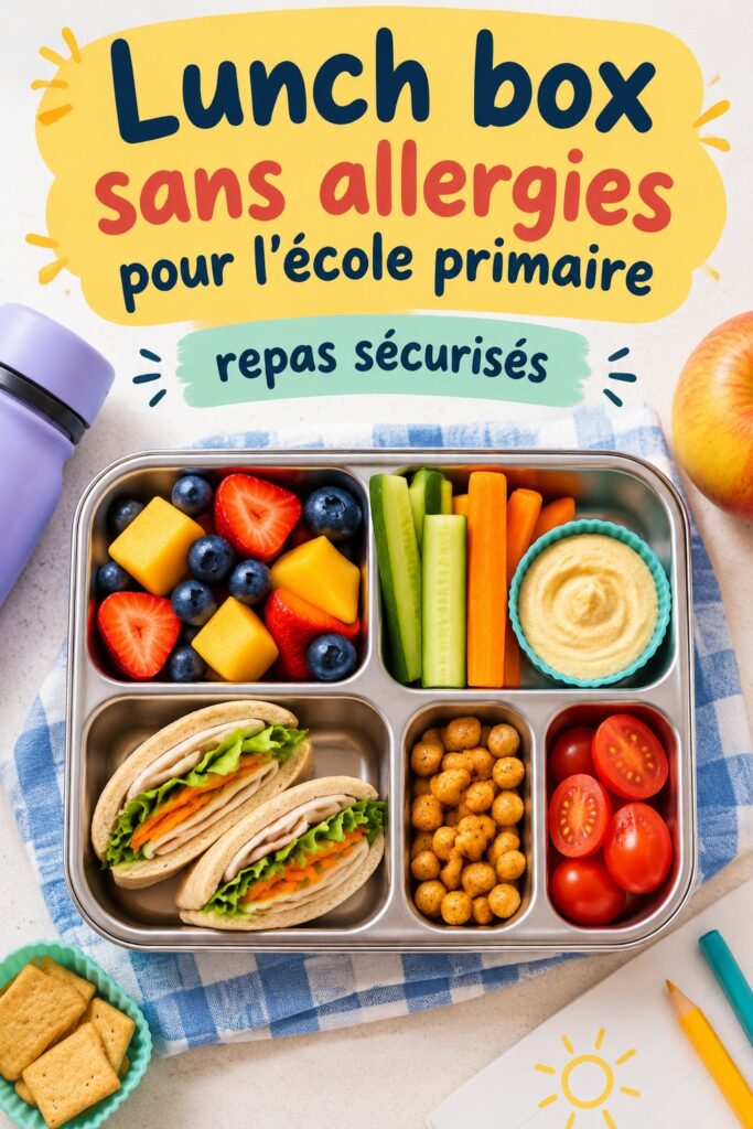 Lunch box colorée avec des aliments adaptés aux allergies