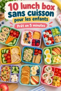 Une lunch box colorée pour enfants avec des fruits et des snacks variés.
