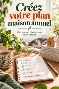 Vue d'une maison chaleureuse avec un planning annuel affiché sur un mur