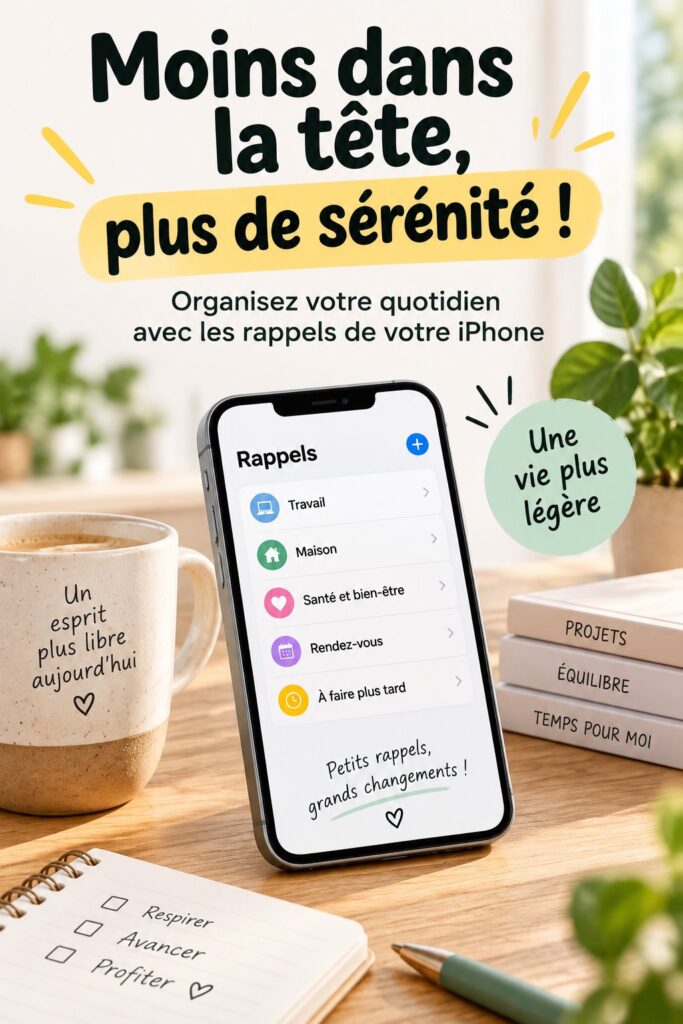 capture d'écran de l'application Rappels sur iPhone montrant des tâches organisées