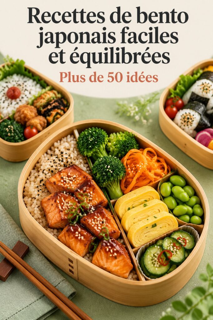 Bento japonais équilibré avec des légumes, du riz et du poisson