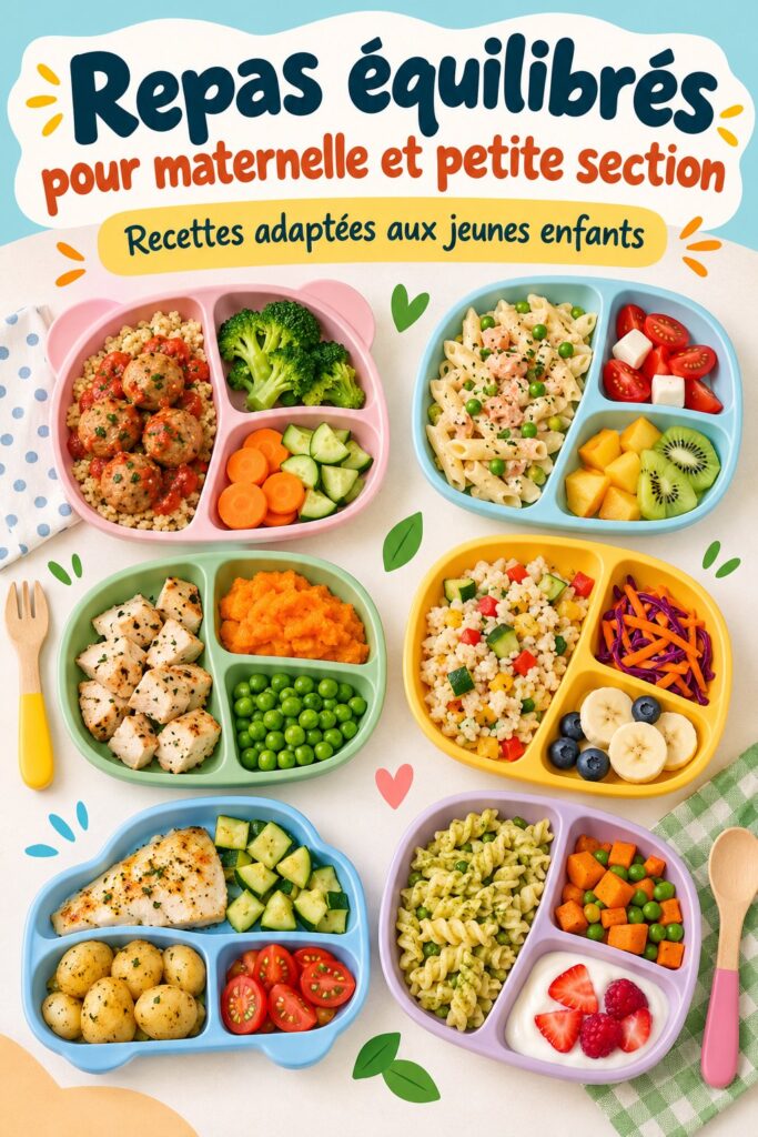 Repas équilibrés pour enfants à emporter à l'école, avec des fruits et légumes colorés
