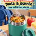 Un thermos rempli de repas chaud pour enfants, prêt pour l'école.