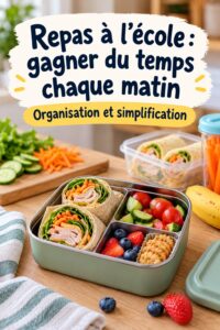 Assortiment de déjeuners scolaires sains et colorés sur une table