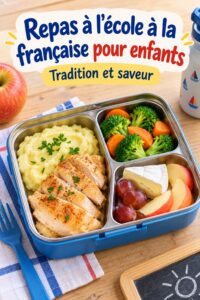 Déjeuner français équilibré pour enfants avec fromage, fruits et pain