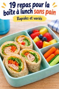 Une boîte à lunch colorée remplie de plats variés sans pain pour enfants.